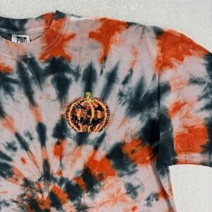 T-Shirt Custom Tie Dye Sequin Pumpkin Halloween - Orange Grey - 3XL - Mens